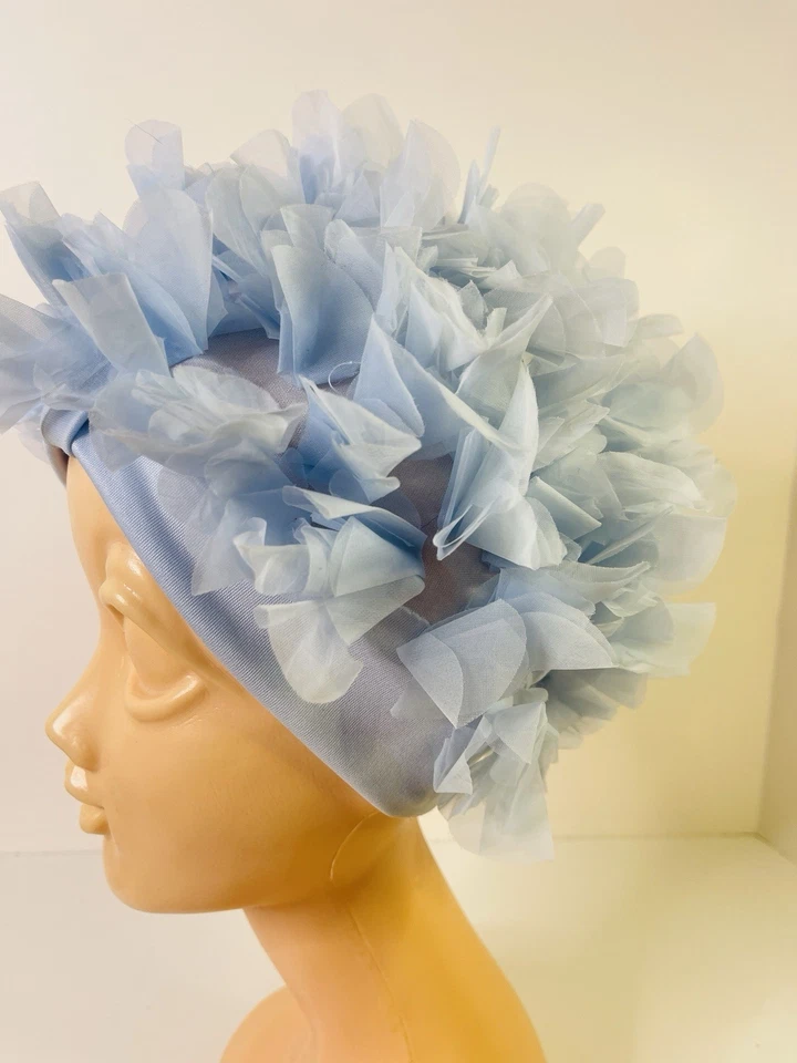 Gorra de playa vintage bebé azul flor gasa tul pétalos baño natación años 60 LEER Foto 2 de 4