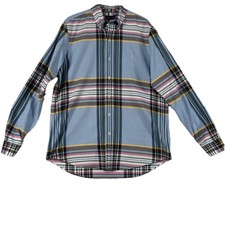 Ralph Lauren Classic Fit Blue Striped Preppy Long Sleeve Button Up Shirt Mens L