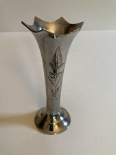Vintage Silver Tone Bud Vase Trumpet Shaped Etched Wheat Sheaf Design