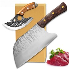 2PCS Serbian Meat Cleaver Knife, 7.99" High-Carbon Steel Chef Knife, 5.5" Vik...