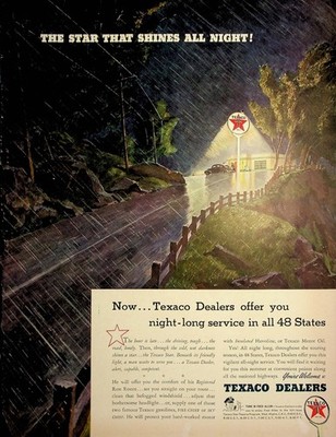 Original 1941 Vintage Print Ad: Ft. Texaco Dealers offer you night-long Service