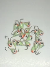 20-Pack Red Tiger Glow Tungsten Ice Fishing Jigs 6mm UV Crappie Perch Walleye