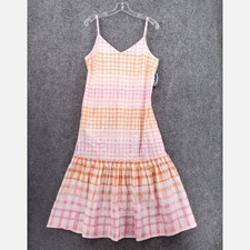 Scoop Womens Pink Orange Gingham Plaid Tiered Ruffle Cami Midi Dress Size M 8 10