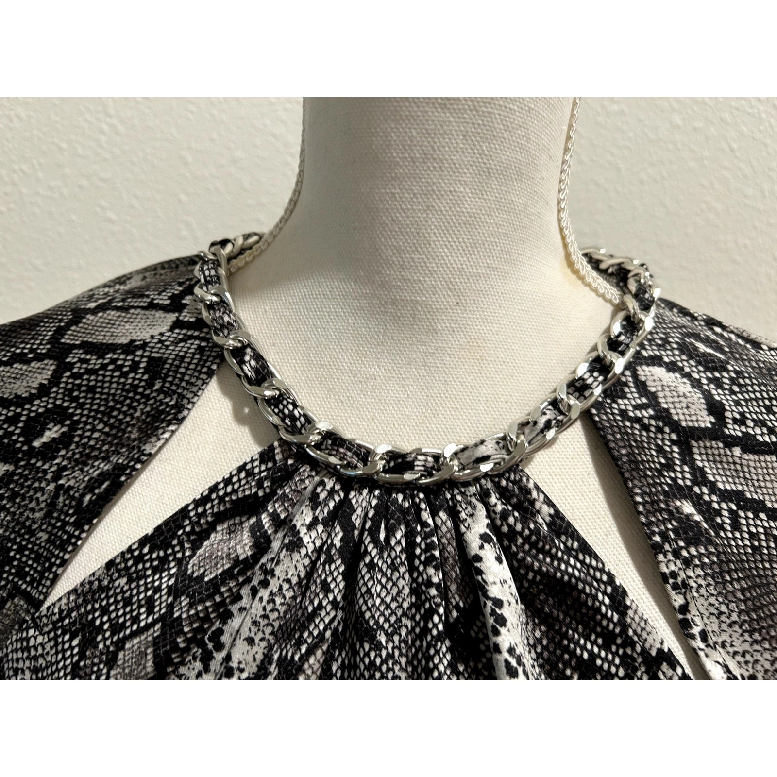 Abito donna Michael Kors Adder stampato scollo a catena nero bianco taglia Petite Small