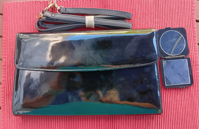 Handtasche Schwarz lack Clutch mit abnehmbarem Trageriemen
