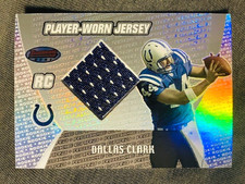 2003 Bowman's Best #107 Dallas Clark Rookie RC Jersey Relic Card. rookie card picture