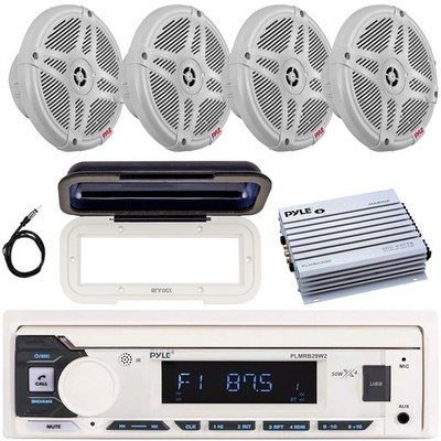 Pyle Boat Radio MP3 Stereo Receiver with cover, 4x 6.5'' 600W Component Speakers