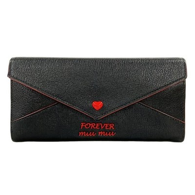 miumiu Madras Forever 5MH379 Black Red Mahina Leather Long Wallet