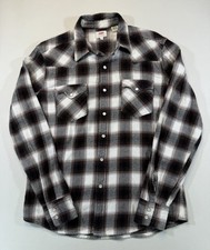 Levi s Western Snap Shirt Plaid Brown White Pearl Snap Cotton Mens M
