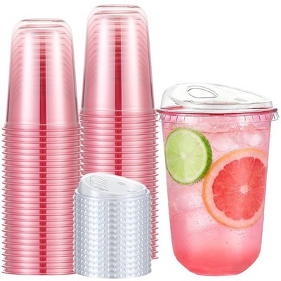Ziliny 50 Sets Plastic Coffee Cups with Sip Lids, Pink, 16 oz | Clear Disposa...