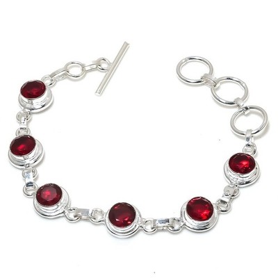 Red Garnet Gemstone 925 Sterling silver Handmade Jewelry Bracelet Size 7-8''