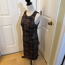 BROWN ZEBRA Michael Kors Animal Print Cotton Dress Size 4 Shift With Belt Loops