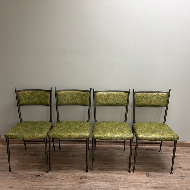 Cosco Hamilton MCM Vintage Green Floral Gatefold Folding Chairs 1960's SET OF 4