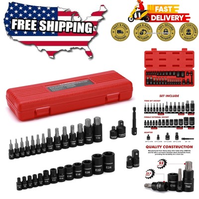 Complete 32-Piece Torx Bit and E-Torx Socket Set with High-Visibility Markings