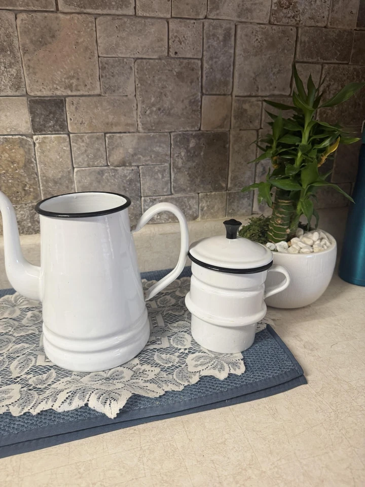 Filtro de goteo para cafetera esmaltada Biggin blanco borde negro granja 5 piezas Foto 3 de 4