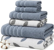 6 Piece Cotton Bath Towel Set, 2 Bath, 2 Hand  2 Washcloths, Blue