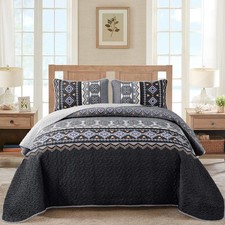 Boho Quilt Set Queen,Black Grey Bedspread Coverlet Set with 2 Pillowcase,Ligh...