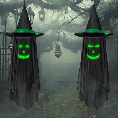 Halloween Hanging Decorations Outdoor, Hanging Spooky Ghost with Glowing Face