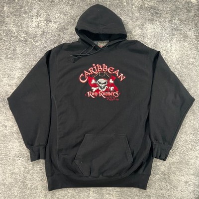 Caribbean Rum Runners Hoodie Sweatshirt Mens 2XL XXL Black Stitched Pirate Logo