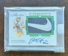 2021 JUSTIN HERBERT PANINI FLAWLESS 1/2 SYMBOLIC NIKE SWOOSH PATCH AUTO “ROY” 