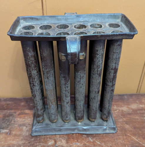 VTG Primitive Brass ? Metal 12 Hole Taper Candle Mold Candlestick Handle 10.5”