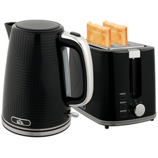 Rapid Boil Kettle and Toaster Set 1.7L 2 Slice Black Kitchen Appliance Bundle