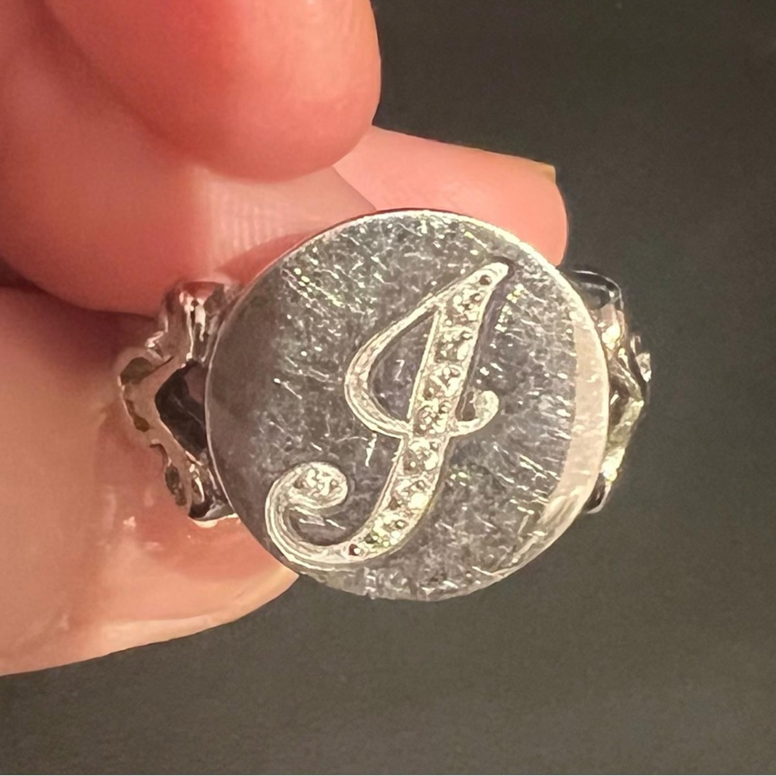 Rhinestone cursive “J” ring - image 2