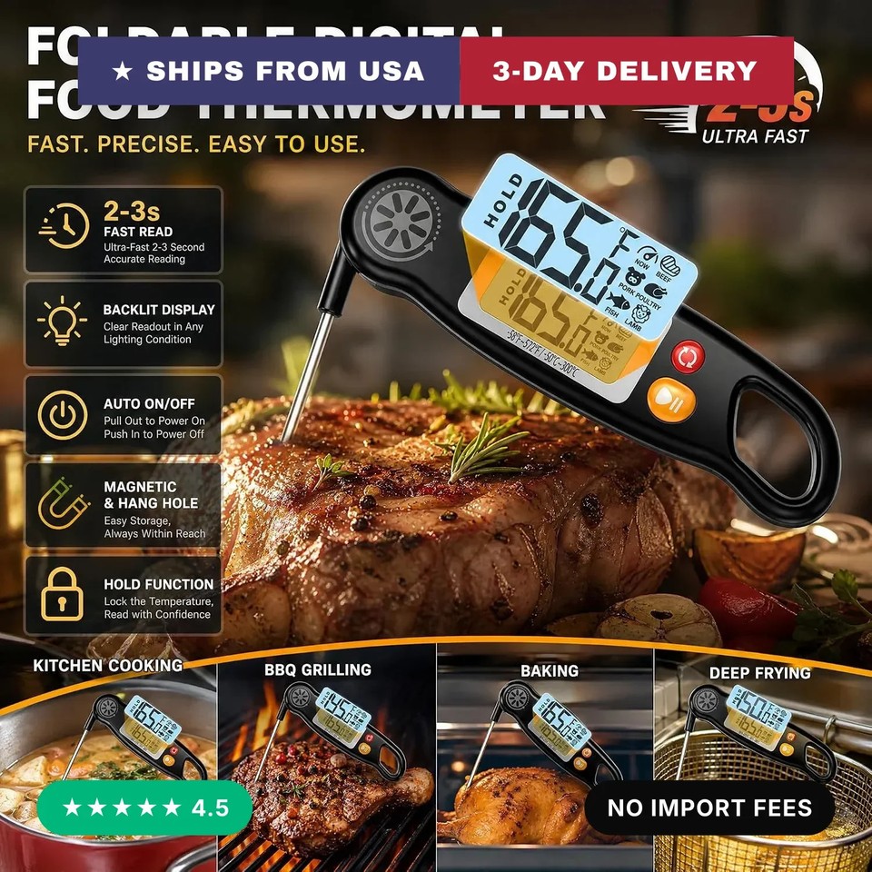 Meat Thermometer Digital - Instant Read Food Thermometer with Backlight ...