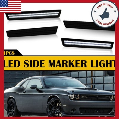 [SMOKED] White LED Side Marker Light Fit 15-22 Challenger Dodge Bumper 4pcs