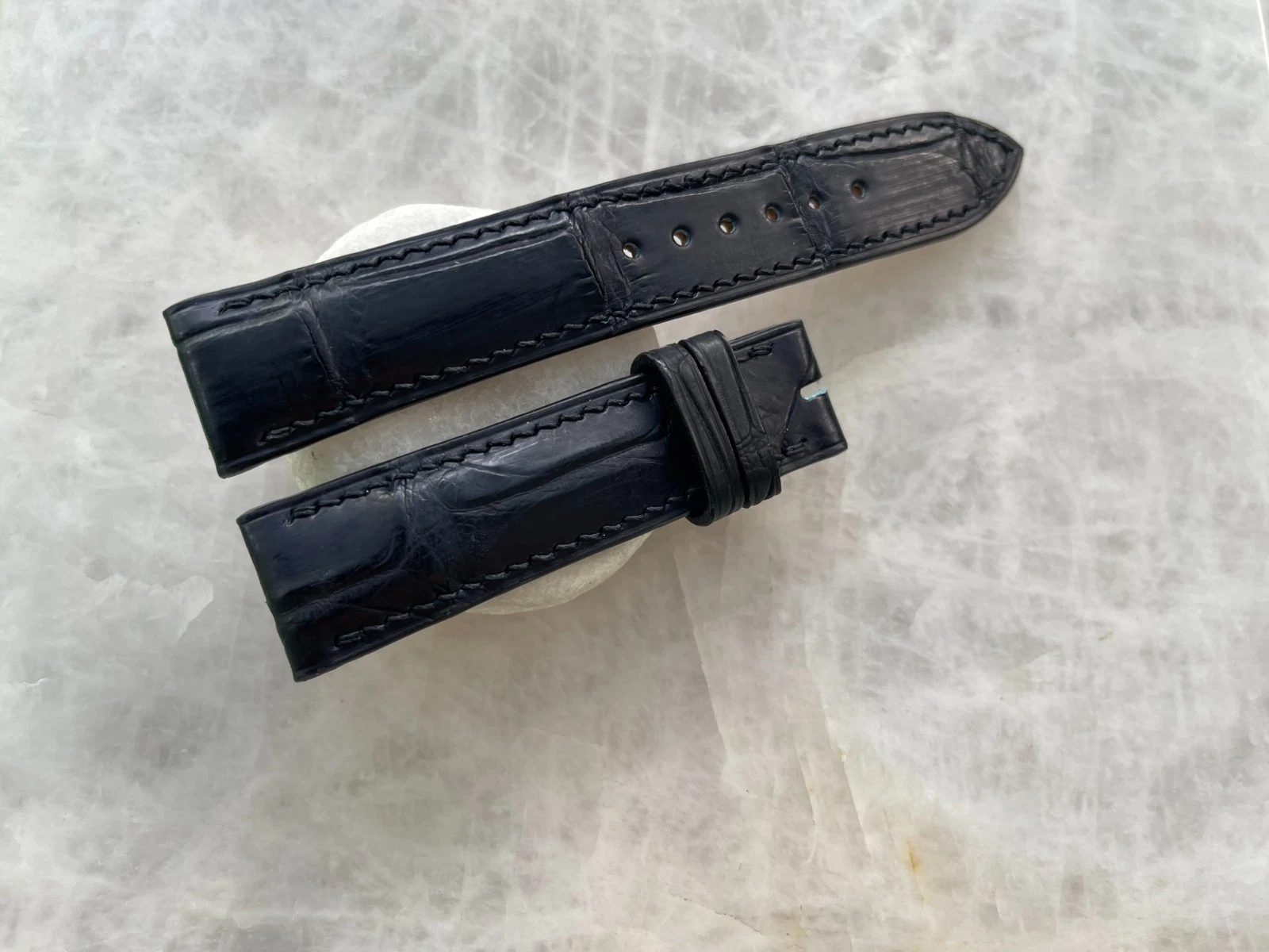 20mm/18mm Black Alligator Crocodile Print Leather Watch Strap Band