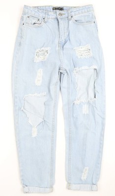 I Saw It First Damen blau Used-Look Mom Jeans Größe 10