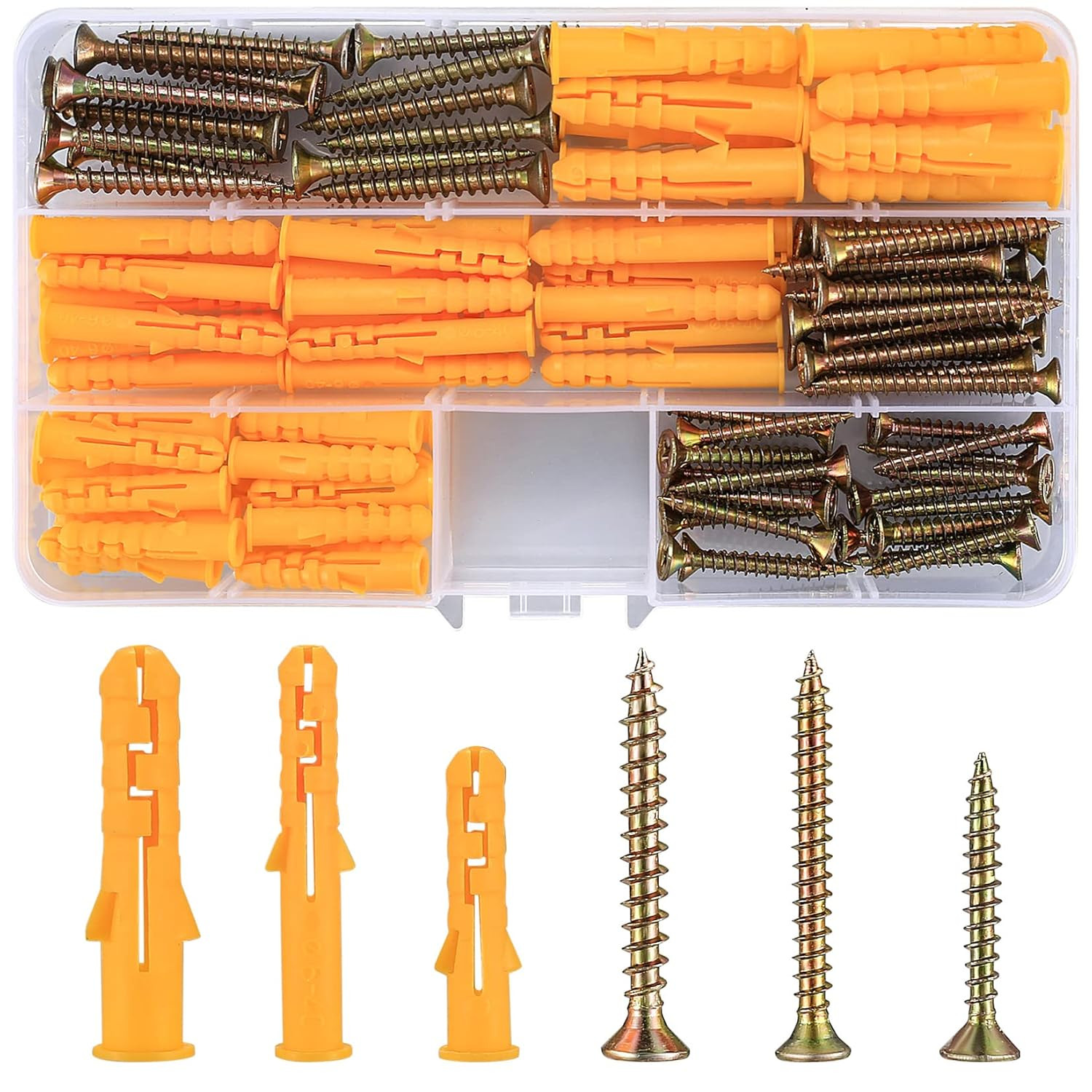 110 Pcs Screws and Wall Plugs Set(55 X Masonry Screw, 55 X Expansion Anchor Bol