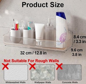 Acrylic Wall Mount Shelf, No Drill Adhesive Organizer,Bathroom,clear
