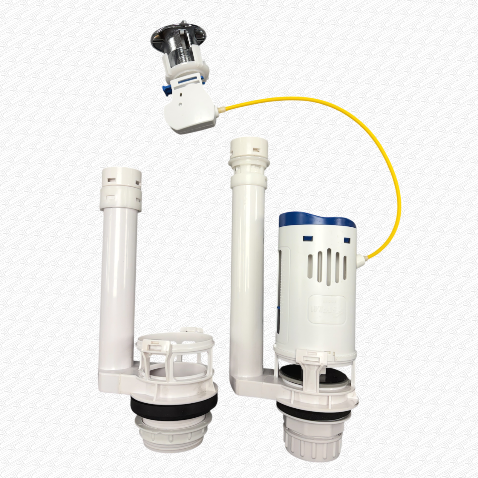 Toilet Push Button Dual Flush Cistern Syphon Valve with Yellow Cable