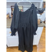 Shein Curve Black Smocked Maxi Dress Square Neck Long Balloon Sleeve 3XL Boho