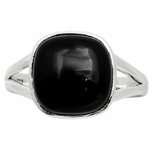 Natural Black Onyx - Brazil 925 Sterling Silver Ring s.8 Jewelry R-1005
