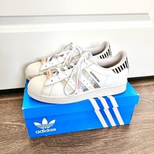 {RARO} Adidas Originales (Talla 6) Blanco Iridiscente Superstar Zapatos "Danza"