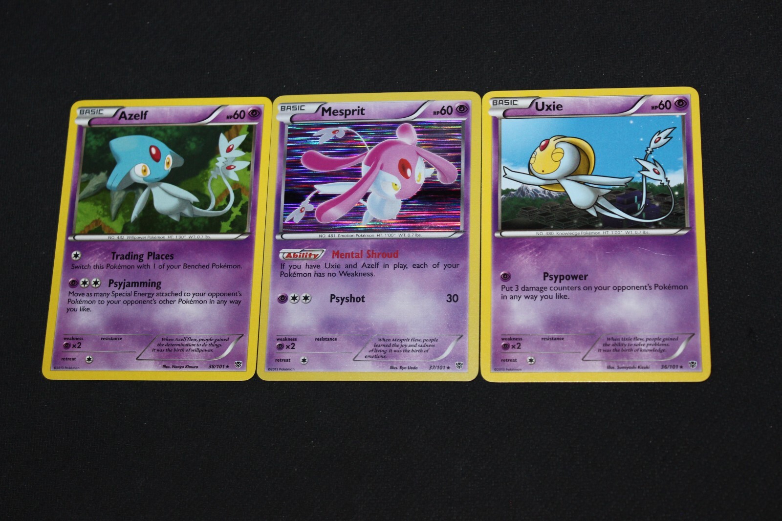 Pokemon Card Lot EX-PL Azelf 38/101,Holo Mesprit 37/101,Uxie 36/101 Plasma Blast
