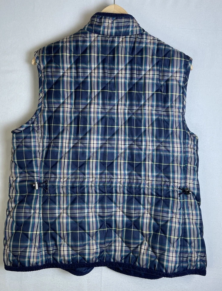 Chaleco acolchado para mujer Croft Barrow talla XL azul a cuadros bolsillos con cremallera completa ajustables Foto 2 de 4