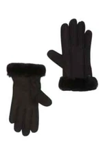 NWT UGG Australia Perforated 2 Point Leather Gloves Shearling Cuff Black Large