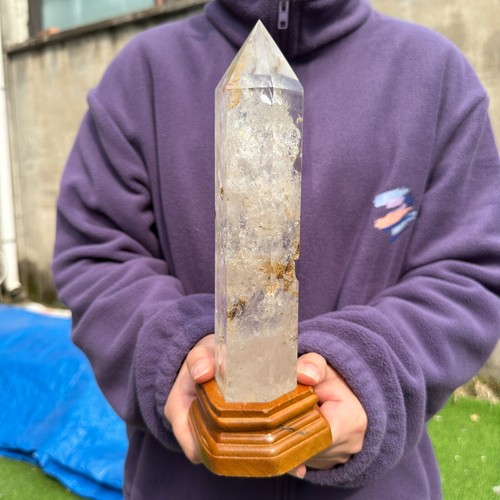 Torre de cristal simbiótico de cuarzo transparente natural 1180 g punto de curación de obelisco + soporte - Imagen 9 de 13
