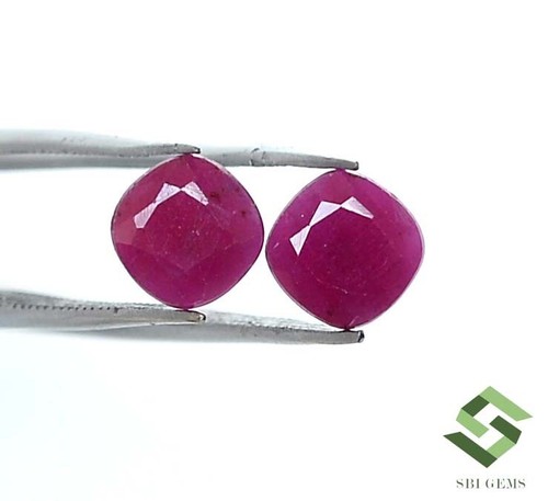 6x6 mm Certified Natural Ruby Cushion Cut Pair 3.00 CTS Faceted Loose Gemstones - Picture 2 of 9