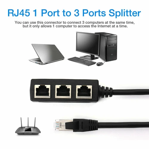 2x RJ45 Ethernet 1 to 3 Ports LAN Splitter Adapter Cable Network Connectors US - Picture 13 of 14