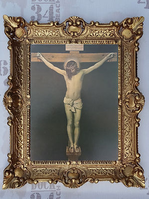 水彩画 教会の絵 金色フレーム Painting Jesus Christ On Cross with Frame Mural Baroque Antique