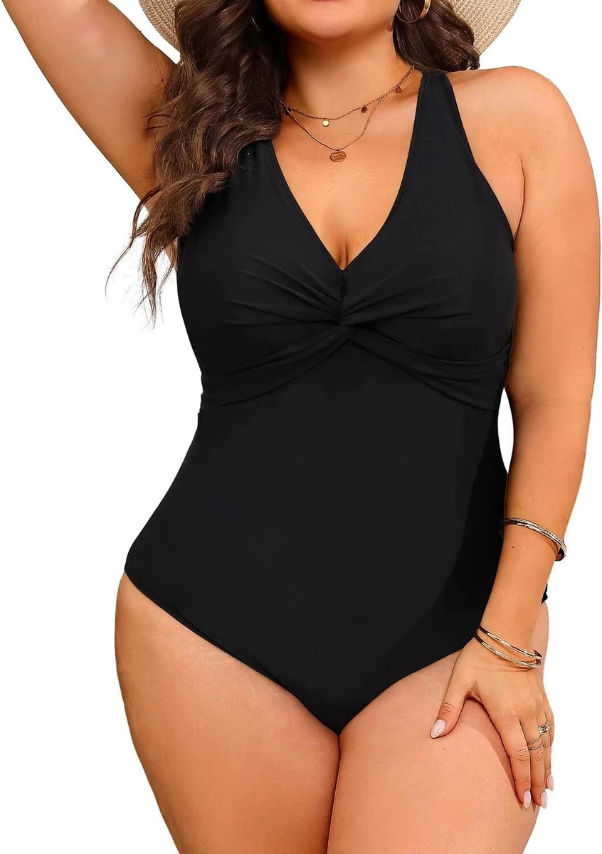 Aqua Eve Women Plus Size One Piece Swimsuits V Neck Tummy Control Bathing  Suits