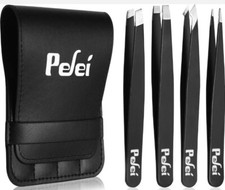 NIB PEFEI 4 In 1 TWEEZERS SET In BLACK, STAINLESS STEEL, IDEAL FOR TRAVEL