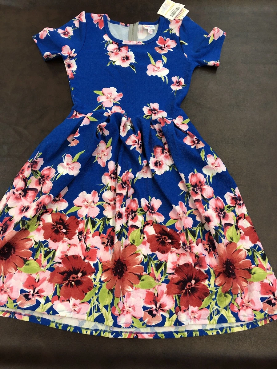 NEW LuLaRoe Blue Pink Floral Dip Amelia Dress HTF 🦄🌹Pleated