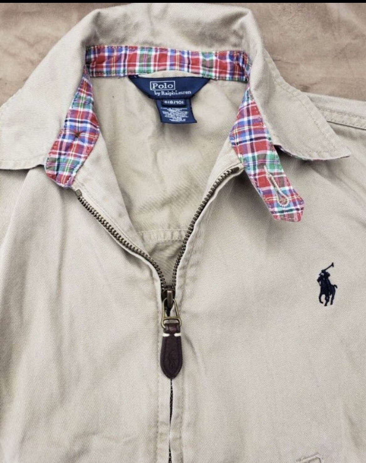 Youth Ralph Lauren Polo Khaki Zip Up Classic Jacket Small . Blue Pony Horse