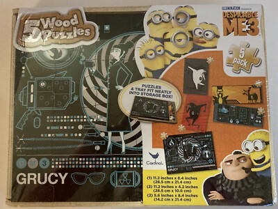 5-Pack Despicable Me 3 Minion Wood Puzzles With Storage Box - New/Sealed
