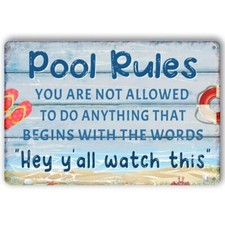 Funny Pool Sign Pool Decor Pool Rules Metal Signs Pool Decorations Outdoor blue